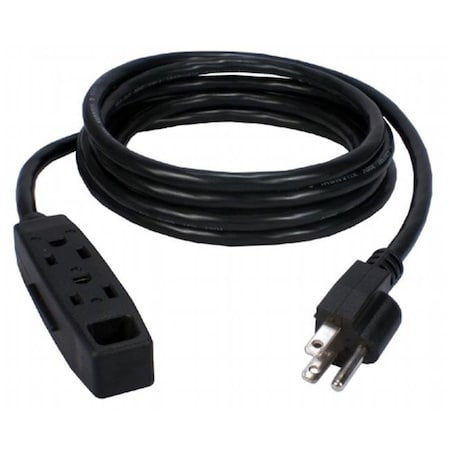 Qvs Extension Cord, 16 AWG, 3 Outlets, 5-15R, Black, 5-15P, 10 ft PC3PX-10